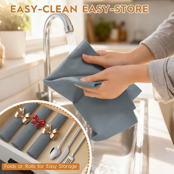 Placemats Set of 6 Linen Type Fabric Cloth Placemats, 18x12 Inch Double Layered Thick Wrinkle Free Heat Resistant Table Place, for Dining, Kitchen, Party (45 * 30cm, Gray)