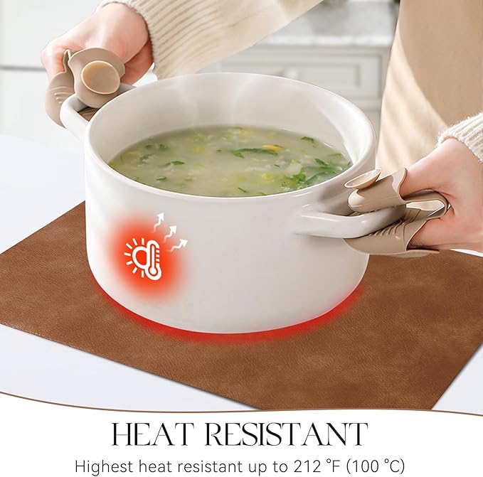MOSAYT Vinyl Placemats Set of 8-12 X 17 Inch - Faux Leather 100% Waterproof Oil-Proof Wipeable PU Place Mats, Heat Resistant Reversible Table Mats for Kitchen, Dining, Outdoor (Reddish Brown)