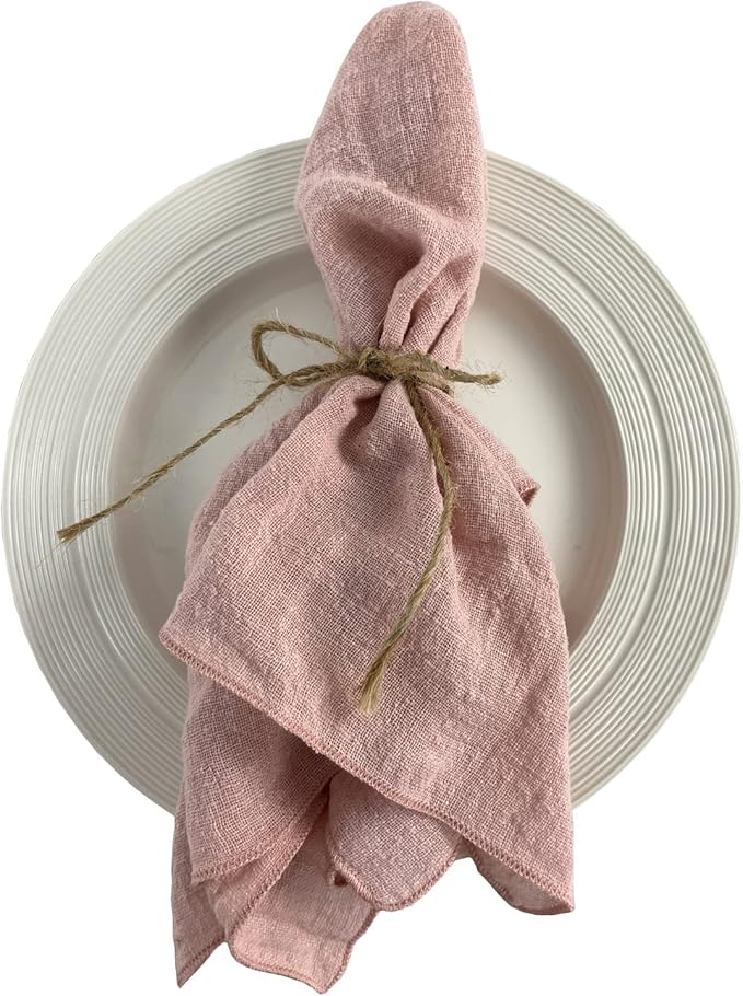 EHLDekol Gauze Cloth Napkins 6 Pack 16x16 Inches 100% Natural Soft Cotton Weddings Decorative Parties Family Everyday Use Bulk Linen Dinner Napkins (Dusty Pink, 6 Pack)