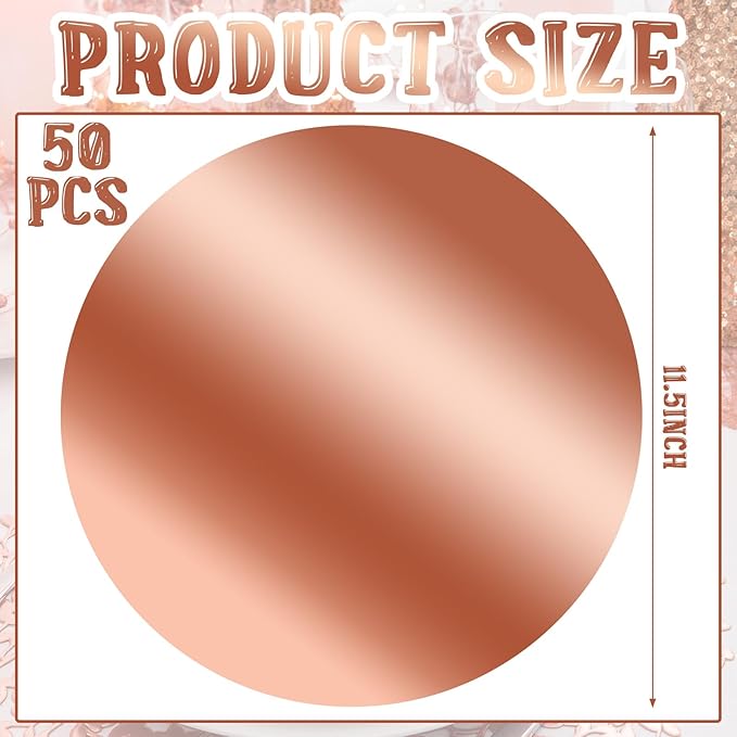 Tioncy 50 Pcs Rose Gold Round Paper Placemats Decorative Disposable Placemats Table Mats for Dining Wedding Table Decoration Home Banquet New Years Festive Party Birthday Holiday