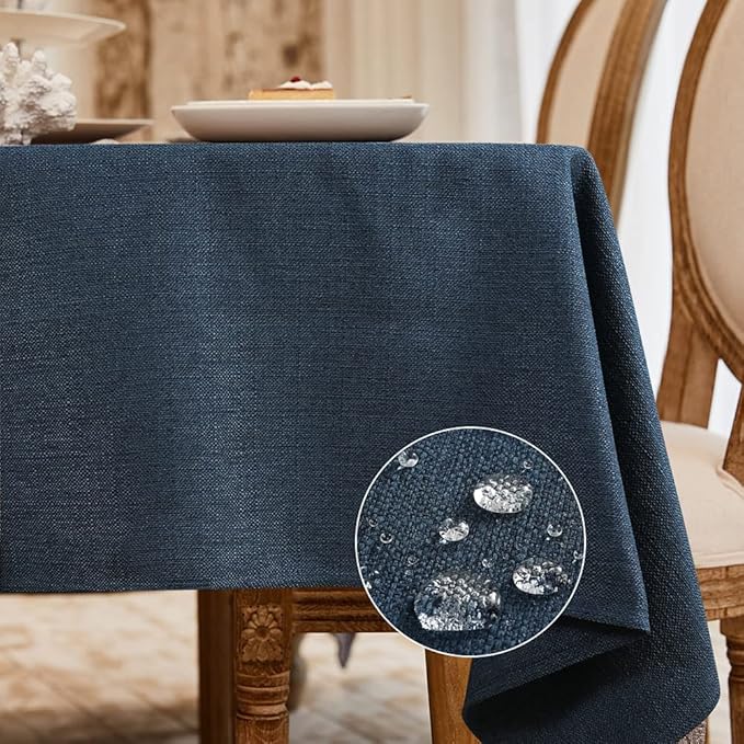 BALCONY & FALCON Rectangle Tablecloth Washable Wrinkle Resistant and Water Proof Table Cloth Decorative Linen Fabric Tablecloths for Dining Parties Kitchen Wedding and Outdoor Use (Navy Blue, 57x118)