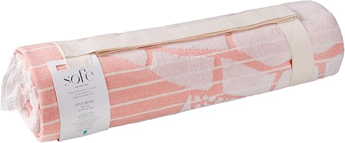 SOFE H&L | LINVIA Foutah Quick Dry Beach Towel Pack of 1 (35” x 70”) CARETTA - Coral | Lightweight, Premium, Fade Resistant, Durable | Travel Towel, Turkish Beach Towel with Shoulder Strap