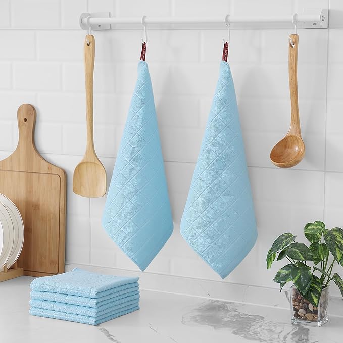 Homaxy 100% Cotton Terry Kitchen Dish Cloths, Ultra Soft and Absorbent Dish Towels for Kitchen, Suitable for Drying and Washing Dishes, 6 Pack, 12 x 12 Inches,Sky Blue