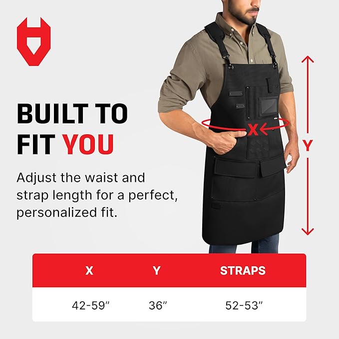 NoCry Woodworking Apron for Men — Reinforced Pockets with Metal Rivets, Magnetic Holder & Leather Tool Loops — Shop Aprons for Men with Cross-Back Straps, Non-Slip Shoulder Pads & Quick-Release Buckle