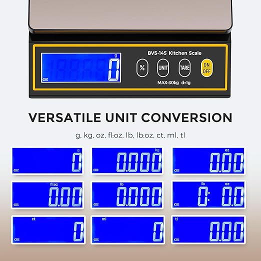 Bonvoisin Baking Scale with Percentage Weighing Function 66lb/ 30kg Large Digital Kitchen Scale for Candle, Soap and Sourdough Bread Making Rechargeable Food Cooking Scale