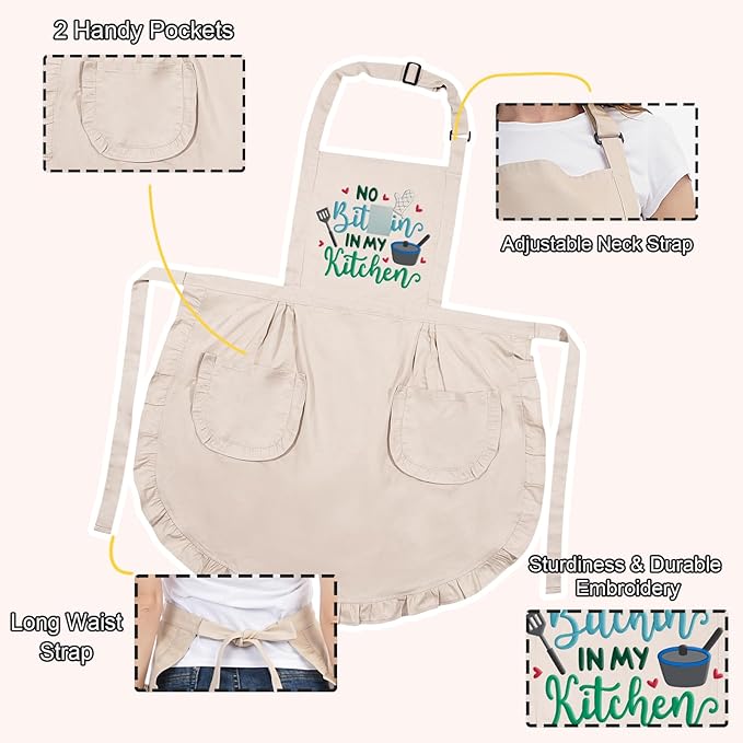 Fairy's Gift Funny Cooking Aprons for Women, Cute Embroidered Womens Kitchen Apron with Pockets for Cooking Baking - Fun Mothers Day, Birthday, Baking Gifts for Mom Wife Grandma Baker Daughter Chef