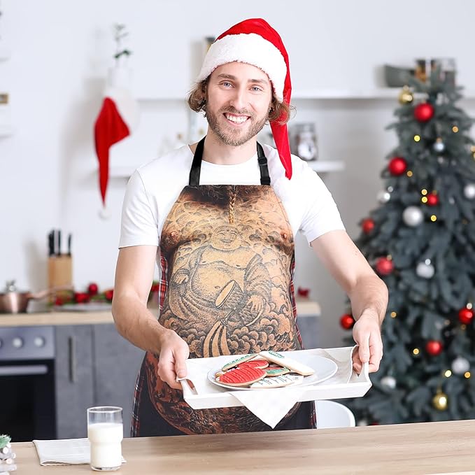 Funny Men Cooking Grilling Aprons Belly BBQ Funny Gag Gifts for Christmas, White Elephant Gift Exchange