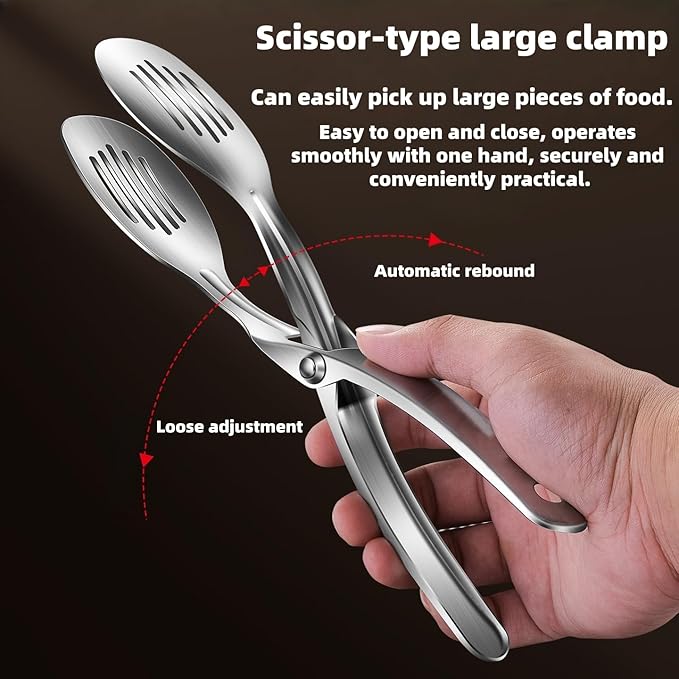 Kitchen Metal Tongs, Heat-Resistant 600C 304 Stainless Steel Cooking Tongs, Perfect for Food, Steak, Bread, Pizza, Salads and BBQ, Stable Clamping and Flipping Performance