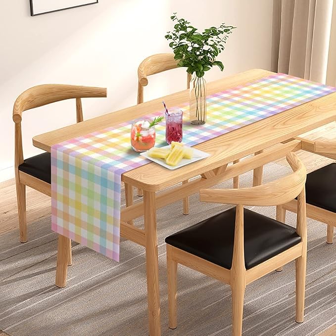 Pudodo Easter Buffalo Plaid Check Table Runner Spring Holiday Farmhouse Fireplace Kitchen Dinning Room Home Party Decoration (13" x 120")