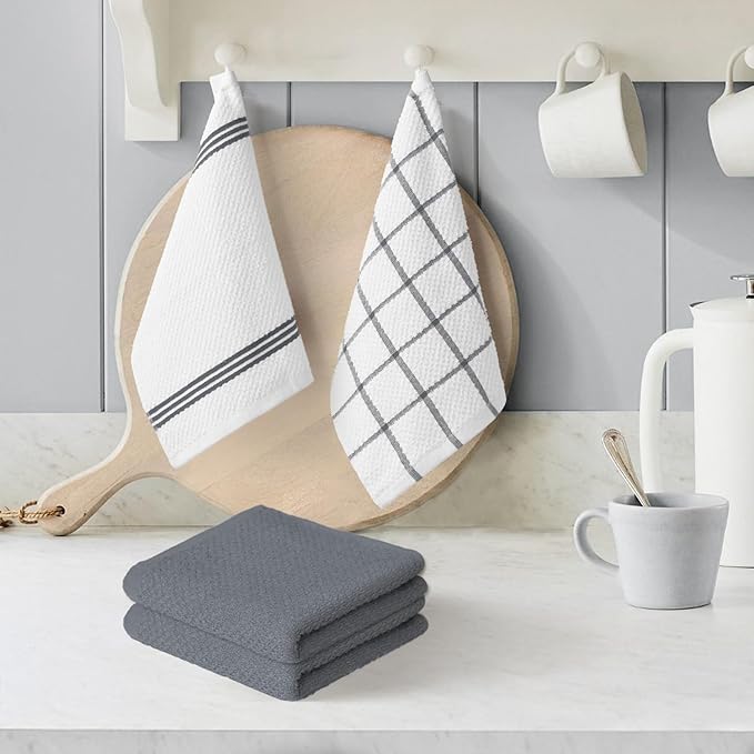 Artoid Mode Ring Spun Cotton Grey Dishcloth Kitchen Towels, 12x12 Inch Ultra Soft Absorbent Quick Drying Household Cleaning Kitchen Rags Set of 6