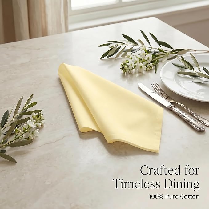 Urban Villa Cloth Napkins Yellow Dinner Napkins Set of 12 (20X20) 100% Cotton Absorbent Washable Durable Reusable Cloth Napkins Ideal for Easter Decorations Hotel Collection Farmhouse Parties Napkins