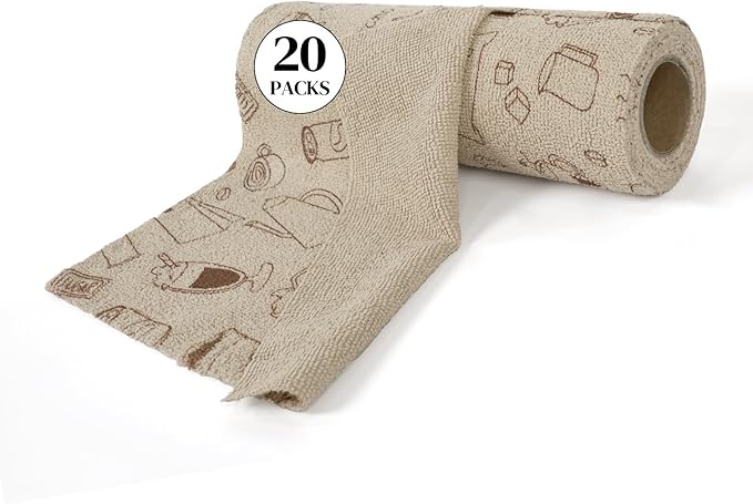 YoulerTex Reusable Cleaning Cloths Microfiber Towel: 50 Pack Washable Tear Away Cleaning Towels Roll - 12× 12 Absorbent Rags Drying Dishcloths for Kitchen House Car (20, Brown Cup Pattern)