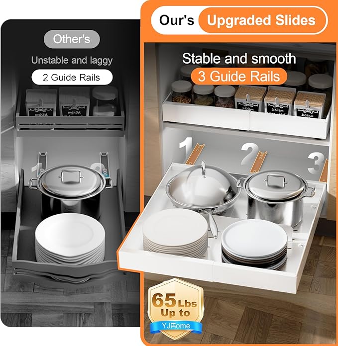 1 Pack Pull out Cabinet Organizer Expandable Width(12"-20") and 21"Depth, No Drill Adjustable Slide Out Drawers for Kitchen, Cabinets With 3 Slide Rails,Magnetic Panel, Adhesive Roll out Shelves