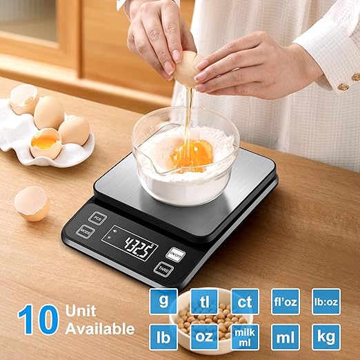 22lb Waterproof IPX67 Kitchen Scale with 0.1g/0.001oz High Precision, Diyife Large Stainless Steel Food Scale, 10 Unit, Washable, Hangable, USB Rechargeable, LCD Display, for Cooking, Baking