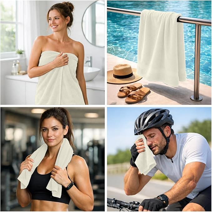 DAN RIVER 8 PC Luxury Bath Towels for Bathroom, 2 Bath, 2 Hand, and 4 Wash Cloths, 600 GSM 100% Ring Spun Cotton Towel Set, Highly Absorbent, Gym, Hotel, and Spa, Ivory