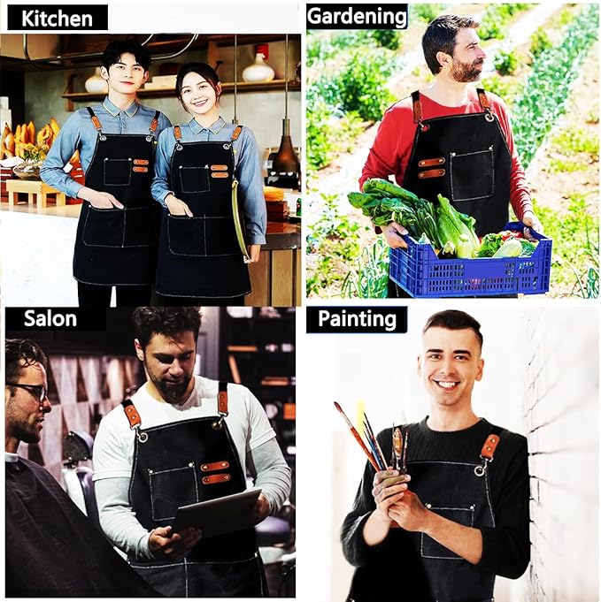 Aprons For Women Men With Pockets 2 Pcs,Kitchen Waterproof Hair Stylist Linen Bbq Tool Canvas For Adults Apron