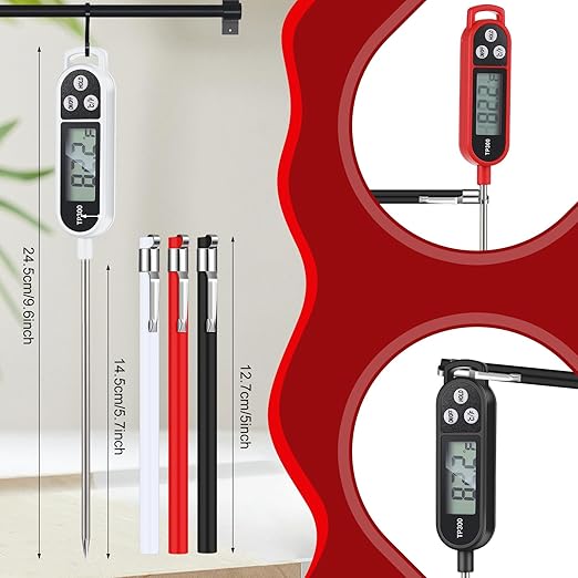 Copkim 12 Pcs Meat Food Thermometer Food with Probe Water Liquid Instant Read Digital Thermometer Kitchen Cooking Supplies for Cooking BBQ Milk Yogurt (Black,White,Red)