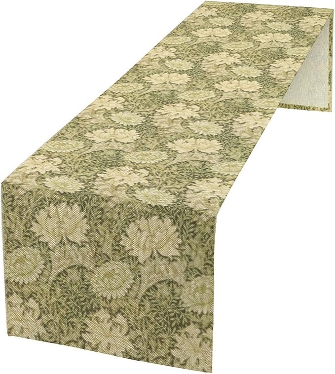 Retro Flower Table Runner William Morris Country Farmhouse Flowers Art Printed Runner for Home Kitchen Dining Table Living Room Decor Fabric 1 Panel W13xL60in
