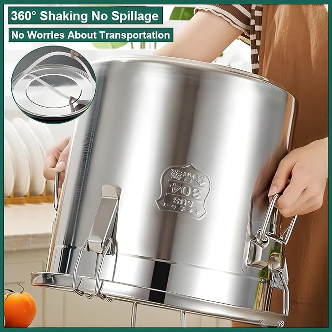 304 Stainless Steel Airtight Canister, Metal Cereal Flour Storage Container with Carry Handle Sealed Lid Coffee Canisters for Household Kitchen Bean Oil Milk Barrel (6L / 1.5 Gal)