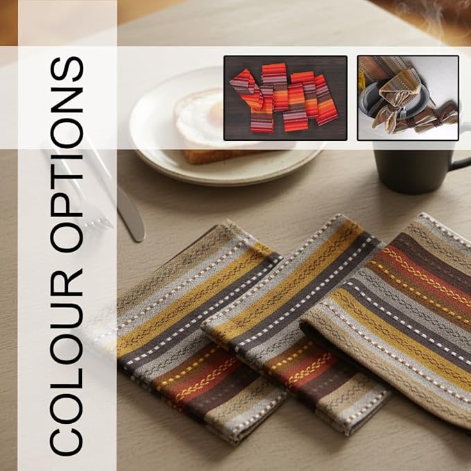 LFH Home Cotton Rich Cloth Salsa Napkin Set of 24 Washable Soft Durable Striped Table Napkins for Dining Wedding, Daily Use Reusable Eco-Friendly Napkins for Elegant Table Settings(18x18)- Brown