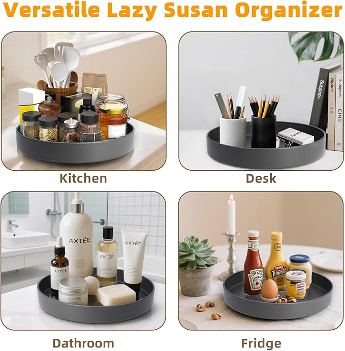 Metal Lazy Susan Organizer, 12 Inch Anti-Rust Turntable for Cabinet, Kitchen, Dining Table, Bathroom – Rotating Spice Rack, Spinner Storage, Round Carousel Organizer for Countertop Gunmetal