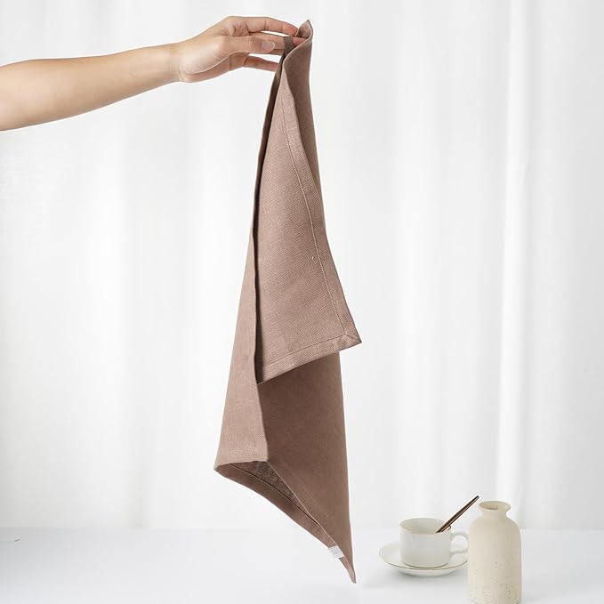 Linen Thick Kitchen Towels Set of 2-100% Linen Dish Towels with Hanging Loops, Super Soft Quick Dry Tea Towels Stonewashed and Handcrafted 17.7 x 23.6 Inch,Dark Khaki