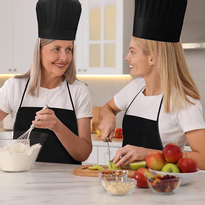 Coume Disposable Non Woven Apron Chef Hat Set, Adult Kitchen Aprons Adjustable Bakery Hats for Kitchen Cooking Baking