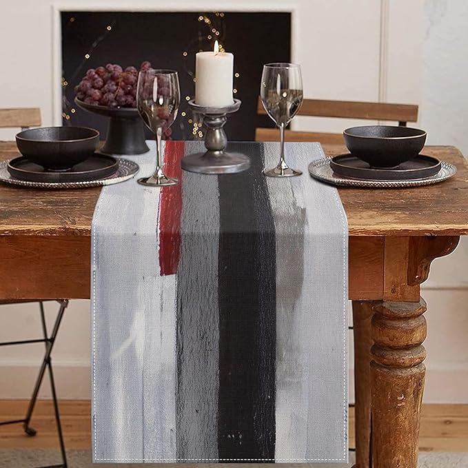 Emvency Black and White Table Runner, Modern Grey Red Art Painting for Kitchen Coffee Table Family Dinners Holiday Parties Wedding Events Decor(13x90 inch)