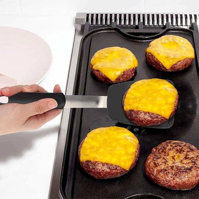 Flexible Silicone Spatula, Turner, Rubber Cookie Spatula for Flipping Eggs, Burgers, Crepes and Fish, Non-Stick & 600F Heat-Resistant, Essential Kitchen Cooking Utensils, Small