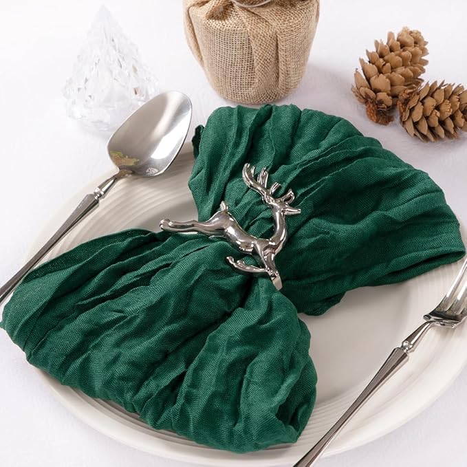 MLMC 24 Pack Emerald Green Cheesecloth Napkins Boho Rustic Gauze Cloth Napkins Washable 21"x21" for Wedding Bridal Shower Birthday Anniversary Dinner Decor