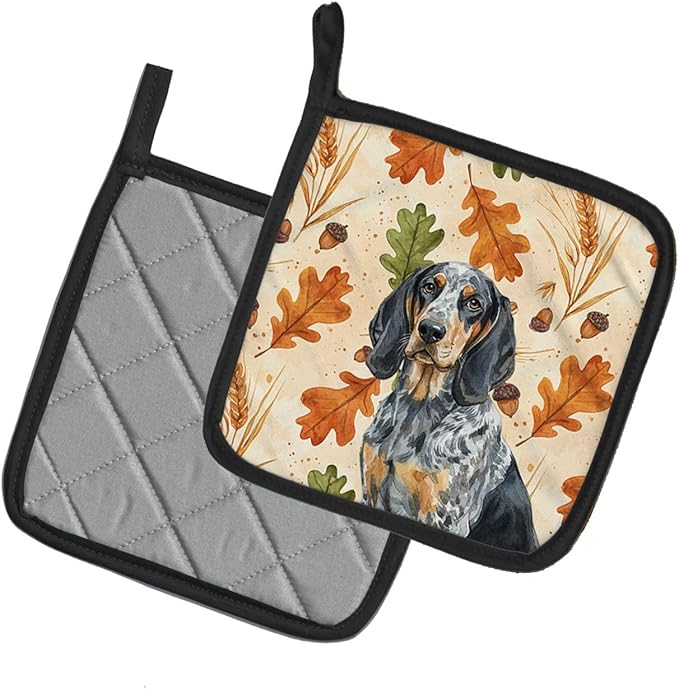 Caroline's Treasures Bluetick Coonhound Heirloom Fall Pair of Pot Holders Pair 7.5x7.5 Quilted Insulated Hot Pads Decorative Kitchen Gift Made in USA