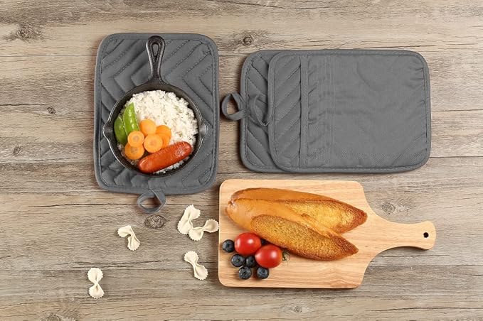 Oven Pot Holder with Pocket Cotton Heat Resistant Coaster Potholder Kitchen Hot Pad Oven Mitts for Cooking Square 7"x9"Set of 5 (Grey)