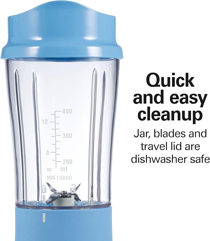 Hamilton Beach Portable Blender for Shakes and Smoothies,14 Oz BPA Free Travel Cup & Lid,Durable Stainless Steel Blades,Personal Smoothie Blender,Tranquil Blue (51172),(Pack of 4)