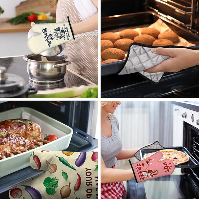 DYJYBMY Sorry I Don't Take Orders and I Barely Take Suggestions Funny Oven Mitts and Pot Holder Set, Funny Vintage Lady Kitchen Gadgets for Women, Housewarming Gifts for Chef Friend Mom Sister BFF