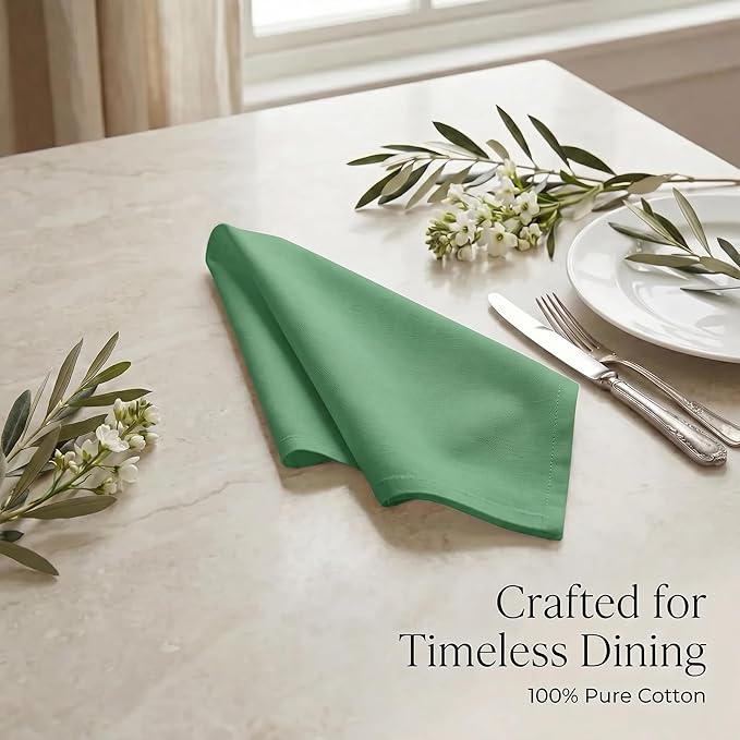 Urban Villa Cloth Napkins Set of 12 20x20 Inches 100% Cotton Napkins Cloth Washable Durable Reusable Absorbent Table Dinner Napkins Cloth for Christmas Parties Hotel Lunch Restaurant Weddings - Green