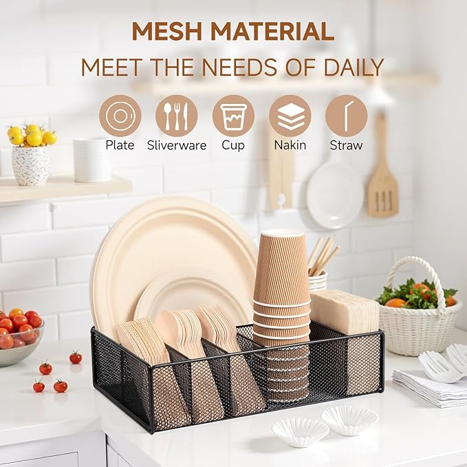 Utensil Caddy for Party - Paper Plate Holder ,Utensil Silverware Caddy Utensil Holder Paper plate Organizer with 6 Compartments for Party, Camping, Picnic