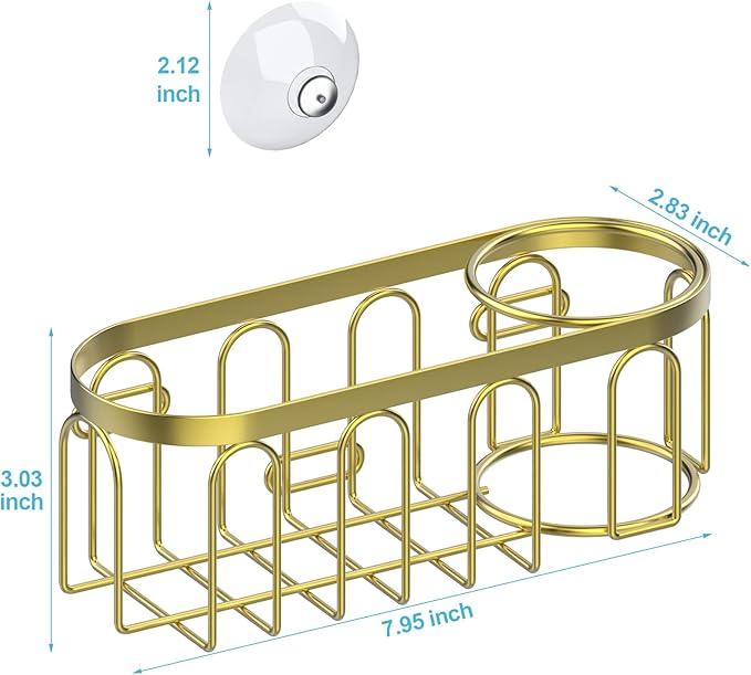 Yazoni 2-in-1 Sponge Holder for Kitchen Sink, Sink Caddy Kitchen Sink Organizer with 3 Suction Cups, No Drill Rustproof Sink Sponge Holder for Dish Brush, Soap & Sponge (Gold)