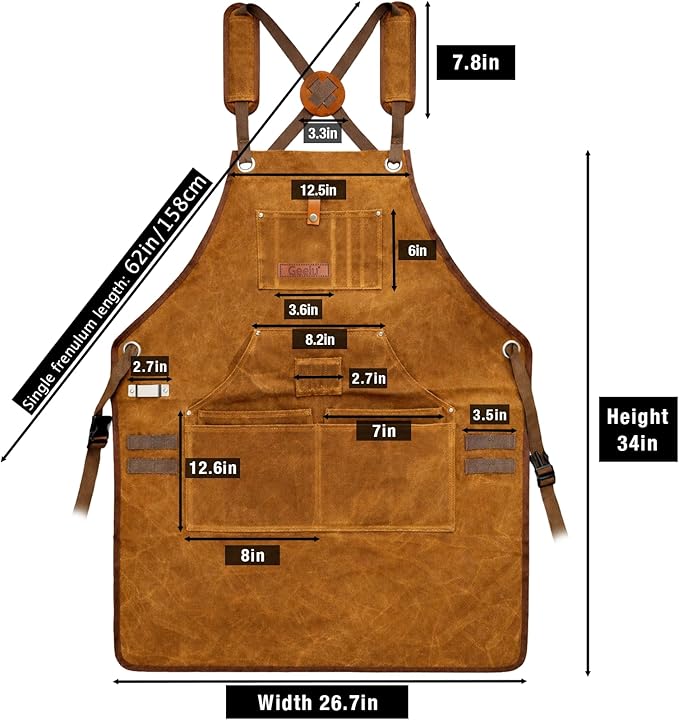 Geelu Woodworking Apron 16oz Waxed Canvas Work Aprons with 10 Tool Pockets Gifts for Woodworkers