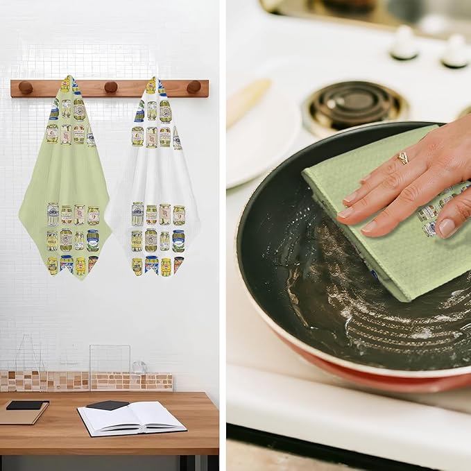 2Pcs Pickle Kitchen Towels, Pickle Lover Gifts Tea Towel Decorative Reusable Spring Dish Hand Towels Food Lover Gift for Cleaning Drying Women Mom Housewarming Gift 14 x 24 Inch Kitchen Home Decor