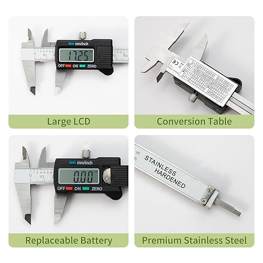Digital Caliper 0-6" Measuring Tool with Metal Ruler, Micrometer Caliper with Auto-Off Feature, Interchangeable Between inches and millimeters for DIY/Household and 3D Printing, Black