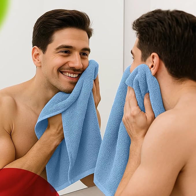 RIVERSIDE 6 Pack Premium Hand Towels Set, 16x28 inches, 100% Ring Spun Cotton, 600 GSM, Soft, Quick Dry and Highly Absorbent, Towels for Bathroom, Kitchen, Gym, Spa - M-Blue