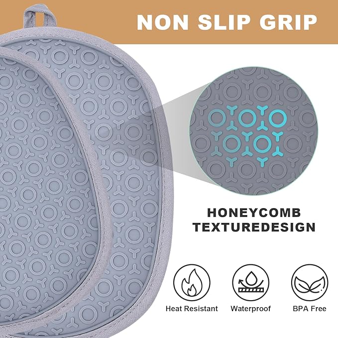 4-Pack Silicone Pot Holders for Kitchen Heat, Non-Slip Hot Pads with Hanging Loops, Quilted Liner Oven Mitts Alternative, Waterproof Trivets for Countertops Hot Pots and Pans (Plaid)