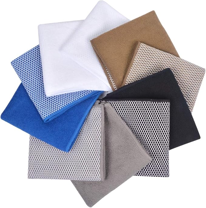SINLAND Microfiber Dish Cloth for Washing Dishes Best Kitchen Washcloth Dish Rags Cleaning Cloths Poly Scour Side Color Assorted 12inchx12inch (Bluex4+whitex4+greyx4+brownx4+blackx4)