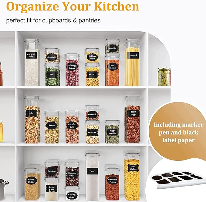 stusgo 28 Pack Airtight Food Storage Containers with Lids, BPA Free Clear Pantry Storage Container for Kitchen Food Pantry Organizers and Storage, Plastic Pantry Organiser for Cereal,Flour and Sugar