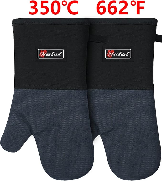 Yutat Oven Gloves, Oven Mitts Heat Resistant 550 Degrees - Made with Quilted Lining and Soft Cotton Lining, Protect Your Hand Professionally During Baking,BBQ and Cooking - 1 Pair 14 Inch Navy