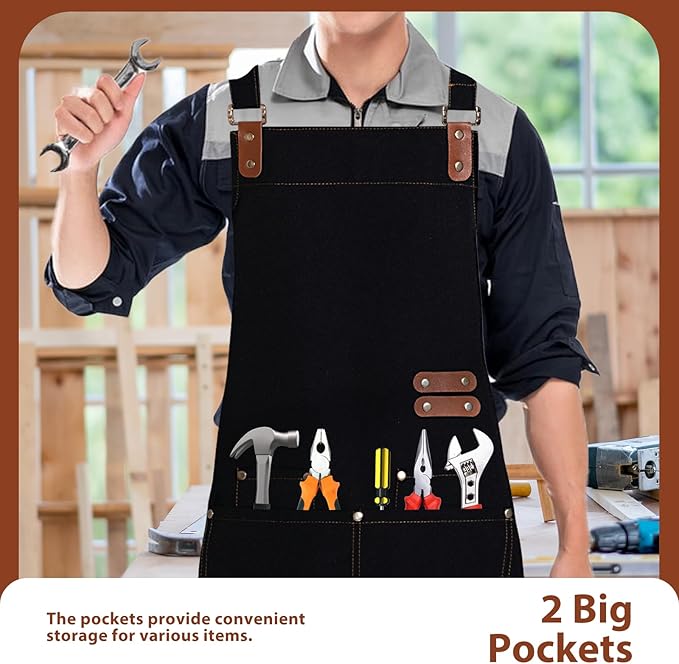 Apron for Men Women, Chef Apron with Adjustable Neck Strap, Heavy Duty Apron with Pockets, for Cooking, Gardening