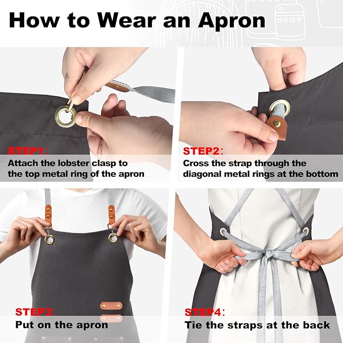 BeLuyi chef apron bib tool apron for man woman cross back straps with 4 pockets for kitchen cooking gardening baking working