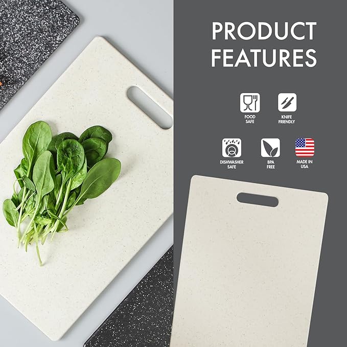 Dexas Superboard Cutting Board with Handle 8.5 x 11 inch Oatmeal Granite, Compact Kitchen Prep Board, Dishwasher Safe, Non-Porous Poly Surface, Made in USA
