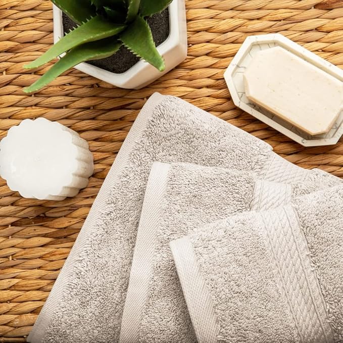SUPERIOR Egyptian Cotton Pile 3 Piece Towel Set, Includes 1 Bath, 1 Hand, 1 Face Towel/Washcloth, Ultra Soft Luxury Towels, Thick Plush Essentials, Guest Bath, Spa, Hotel Bathroom, Stone