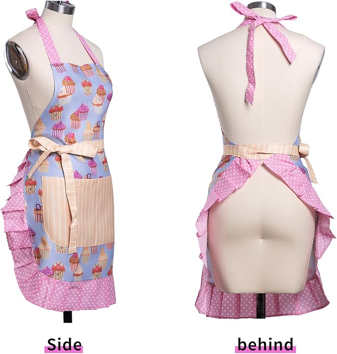 Lovely Flower Pattern Retro Aprons With Large Pockets for Women Girls Cooking Kitchen Bakery Mother's Gift